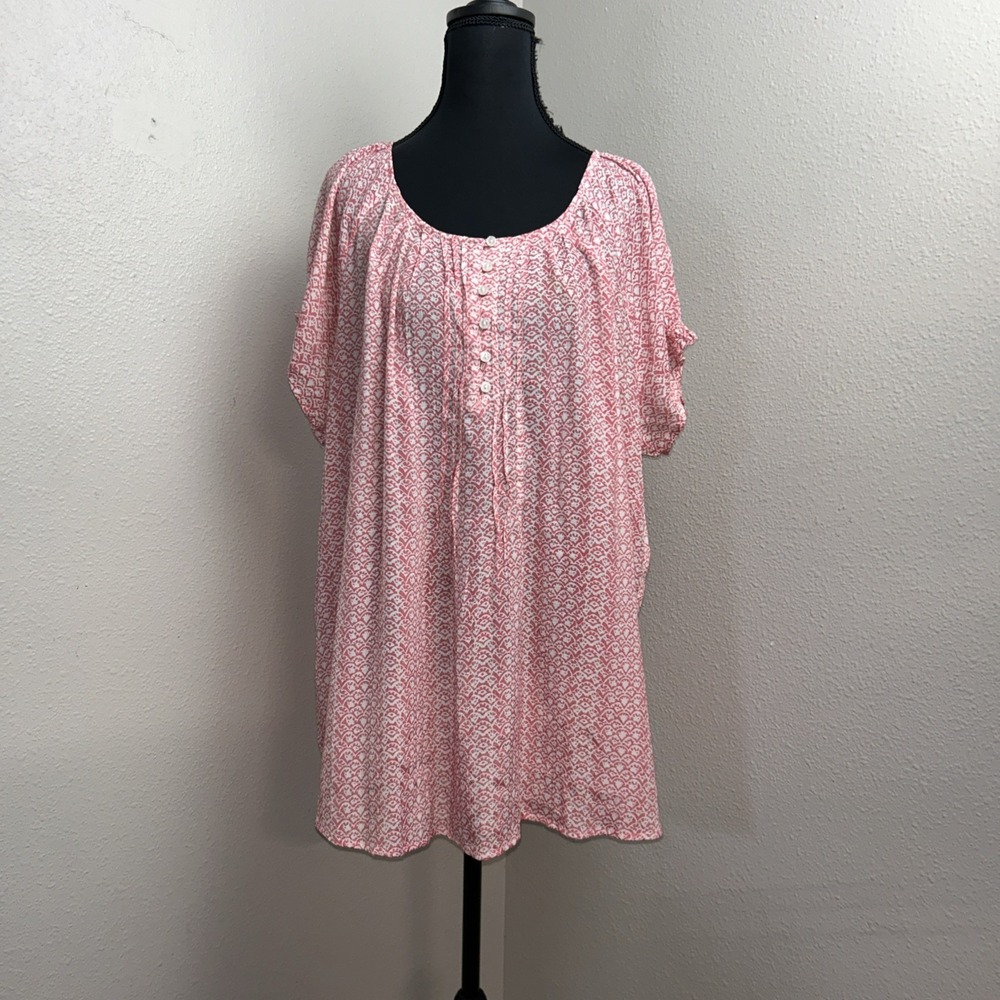 Bit and Bridle Blouse Women's 2X Pink 3/4 Button Front Geometric Cowgirl Casual